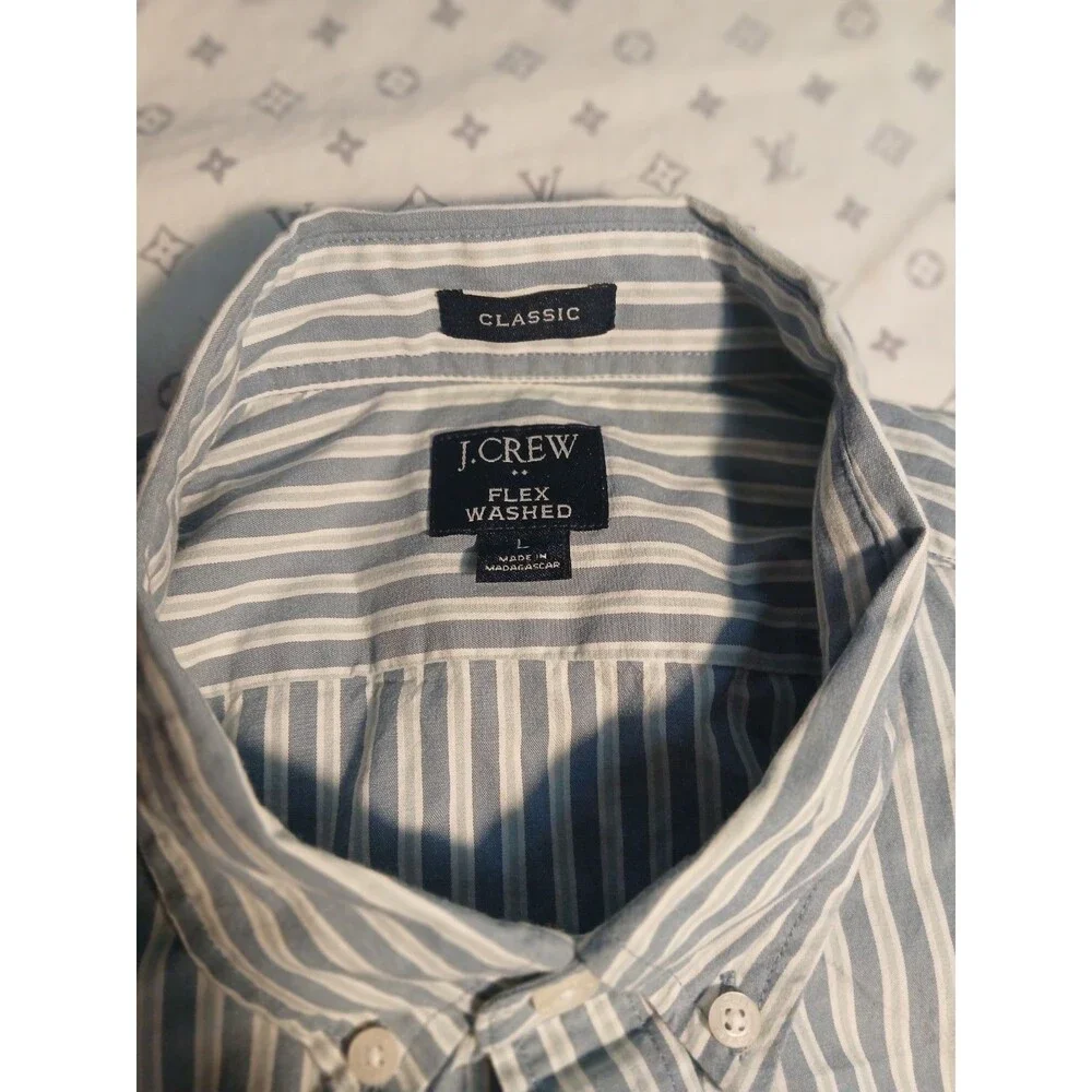 J. Crew Sz L Classic Flex Wrinkle Free Button-Down Dress Shirt Men's Blue Gray